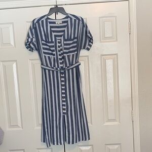 Blue and White Striped Midi Dress